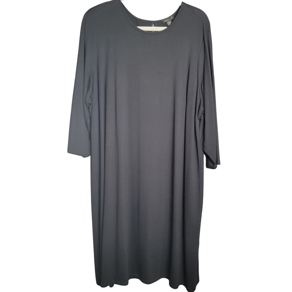 J. Jill Wearever Dress 2X 3/4 Sleeve Black Minimalist Comfort Travel Modest LBD